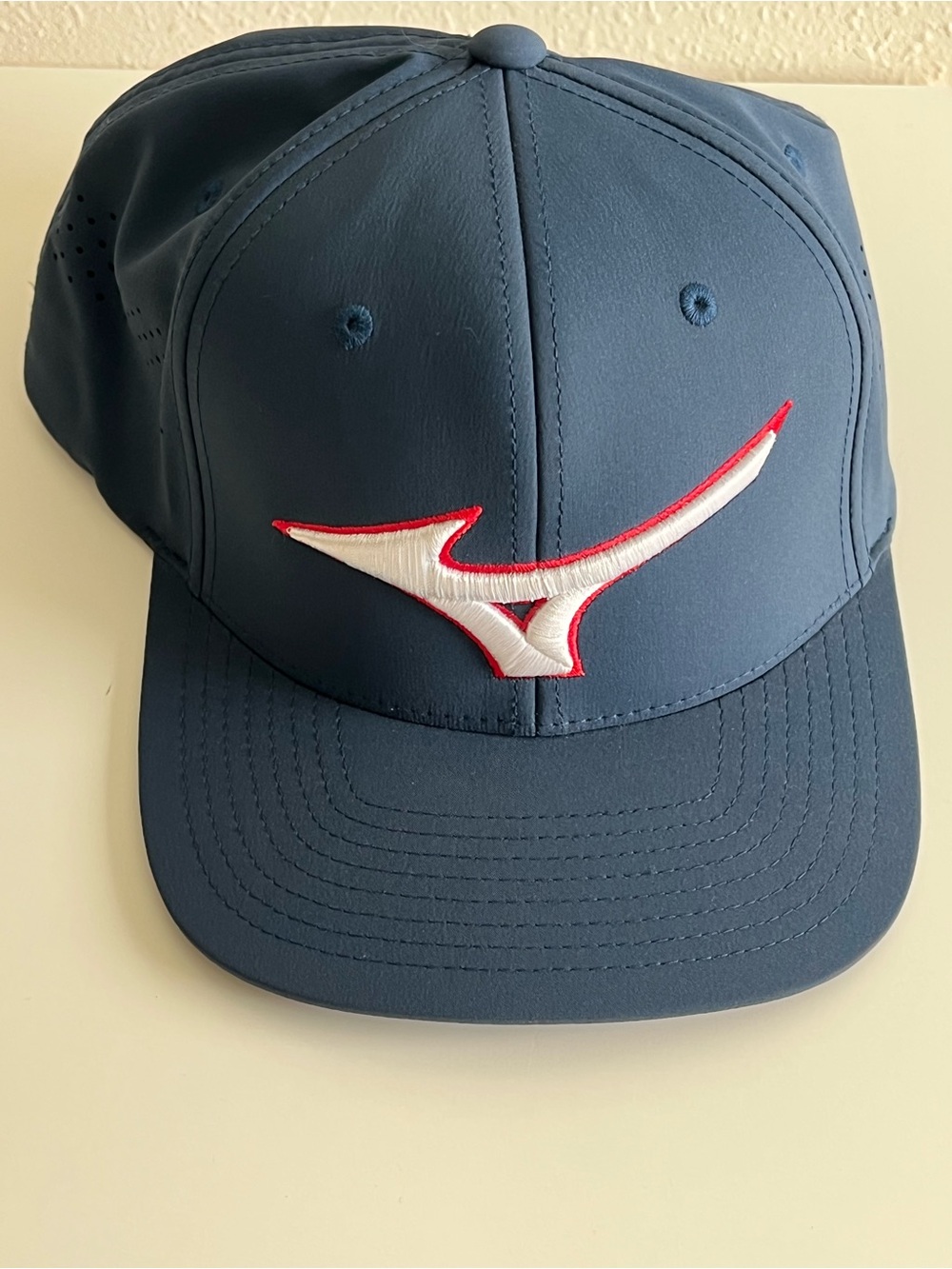Mizuno Navy Blue Baseball Cap with White and Red Logo